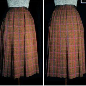 VTG 80's Jeager London Lightweight Wool Pleated Warm Tartan Plaid Skirt Size SM